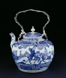 ヨーロピアンハンドル付き中国のティーポット、過渡期、1640年頃（磁器と銀）