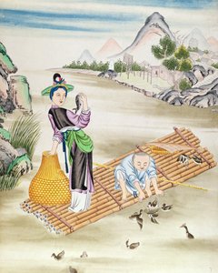 鵜を使って魚を捕る中国人（紙にトイレ） 作： Chinese School