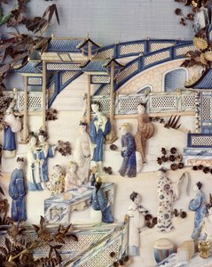 乾隆期のテラスの人物像を描いたパネルの詳細1736〜95年（ポリクロームアイボリー）（203572を参照） 作： Chinese School