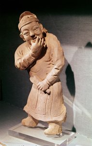 俳優、ホイアンの河口、河南省、元朝（1271-1368）（テラコッタ）の笛 作： Chinese School