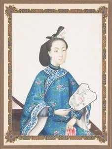 ハウクアの妻の額入り肖像画、c.1850-70 作： Chinese School
