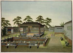 ガーデンシーン、1820〜40年頃（紙にトイレ）