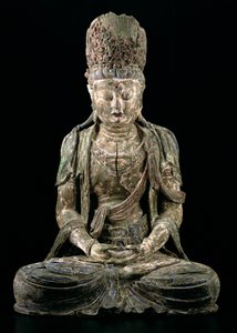 瞑想中の大きな坐像の菩薩、ジン王朝（1115-1234）（木と顔料）（206545を参照）