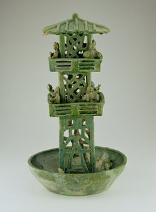 ものみの塔のモデル、ハン王朝（206 BC-220 AD）（釉薬をかけられたセラミック）