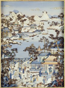乾隆期のテラスの人物像を描いたパネル1736〜95年（ポリクロームアイボリー）（ペアの1つ）（206571、206573を参照） 作： Chinese School