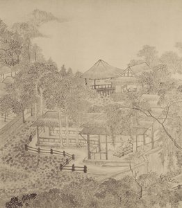 インクウェルのわらぶき屋根のホールで夏を過ごす（紙にインク） 作： Chinese School