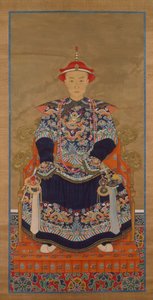 巻物を吊るす若年の乾隆帝の肖像 作： Chinese School