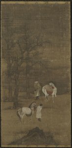 馬と花婿、明または清王朝の冬の風景
