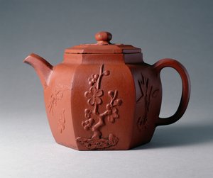 宜興六角形ティーポット、中国、17世紀後半（石器） 作： Chinese School