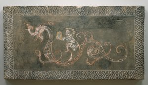 Tomb Brick、206 BC-AD 09（赤と白の顔料が入った陶器） 作： Chinese School Chinese School