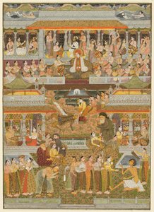 恋人と最愛の人：ペルシャ語、ウルドゥー語、サンスクリット語の文学のシーンの合成、c。 1735年。 作： Chitarman II
