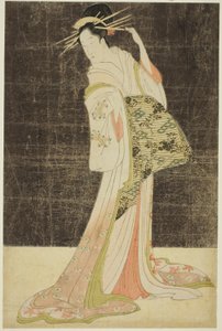 正月美人合わせ 正月花魁 扇屋の滝川 作： Chobunsai Eishi