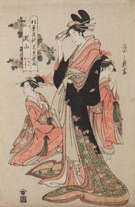 松葉屋の花魁瀬山と禿のいろか、ゆかり、シリーズ「松葉屋新宅店開き」より 作： 長文祭栄司