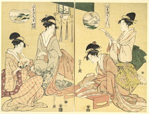 霊を呼ぶ者・帰る雁（幻・落雁）（右）と薄雲・晴嵐（左）- 浮世源氏八景より 作： 長文祭栄司