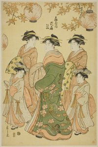 扇屋の花扇と子連れ吉野、龍田 作： Chobunsai Eishi