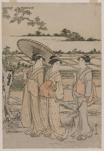 田舎を散歩する3人の女性 作： Chobunsai Eishi