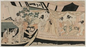 1790年代中頃、隅田川の遊覧船に乗った女性たち。