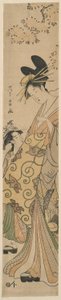 花魁と桜の下のお供 作： Chokosai Eisho