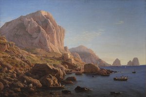 ロッキー コースト、カプリ島。 日の出後 作： Christen Købke