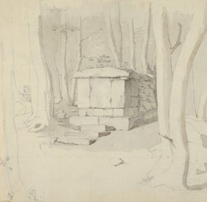森の中の石の墓、裏面：花の習作、1830年。 作： Christen Købke