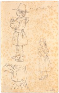 棒を持つ男の子と編み物をする女の子 作： Christen Købke