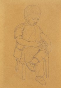 動物やおもちゃと一緒に座っている芸術家の息子ピーターの全身像 作： Christen Købke