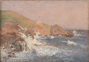 カプリ島、岩の多い海岸の荒れた海 作： Christen Købke