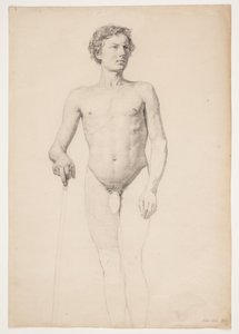 立っている男性アカデミー モジュール、脚のみの輪郭 作： Christen Købke