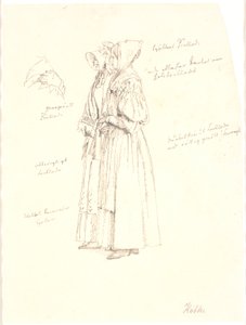絵画の女性像の素描の習作、Sortedamssøen による Dosseringen から Østerbro への眺め 作： Christen Købke