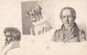 3 人の肖像画のシート: ベーカー マスター コブケ、ソフィー クローン、N. フェイルバーグ 作： Christen Købke