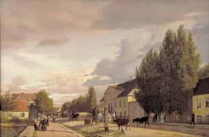コペンハーゲン郊外のØsterbroの通りの眺め。朝の光、1836