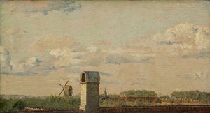 Toldbodvejの窓から城塞に向かって見た、1833年頃（キャンバスに置かれた紙に油彩） 作： Christen Schjellerup Kobke