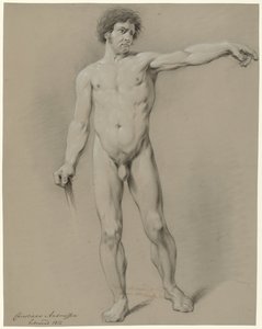 立っている男性のヌード、正面から、左腕を左に伸ばした 作： Christiaan Andriessen