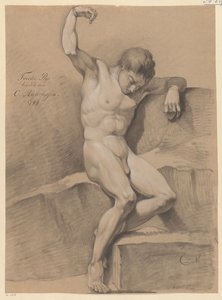 正面から見た裸の男性の着席 (2等賞 1799年) 作： Christiaan Andriessen