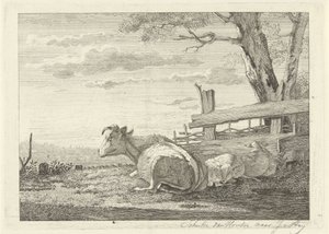 風景の中で休む牛 作： Christiaan Godfried Schutze van Houten