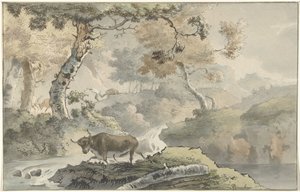 牛のいる森の風景