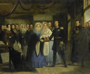 1839 年 4 月 17 日、ザーンダムのピョートル大帝の家で、ロシア大公であり王位継承者であるアレクサンドル 2 世 (1818-1881) を迎えるオレンジの王女 作： Christiaan Julius Lodewijk Portman
