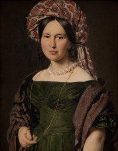 キャスリンジェンセン、ローレンツェン、ターバンを着たアーティストの妻、1842年から1843年 作： Christian Albrecht Jensen