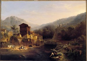 山の風景画 クリスチャン・ブリュン（1793-1849）の作品 1834年 オルレアン、美術館 作： Christian Brune