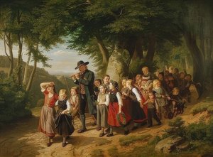 学校のパーティーから帰宅。 1852 作： Christian Eduard Boettcher