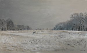 雪の中の鹿-リッチモンド・パーク、2015年（キャンバスに油彩） 作： Christian Furr