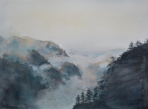 天の海-到着、2015年（紙に水彩画）