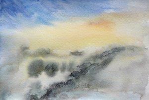 雲の中の寺 2015年（紙に水彩画）
