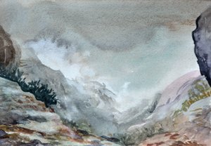 霧の中の谷、2015年（紙に水彩画）