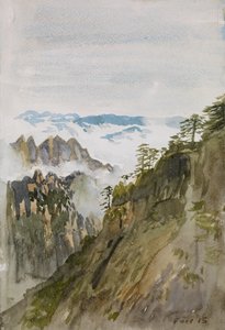 黄山松、黄山、2015年（紙に水彩画） 作： Christian Furr