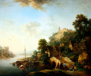 ブラウバッハの村の風景（銅に油彩） 作： Christian Georg I Schutz