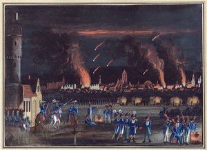 第一次連合 - 1796年7月13日 : bombardement de Francfort-sur-le-Main (Francfort) par les Francais フランス軍によるフランクフルト・アム・マインへの砲撃 作： Christian Georg the Elder Schuetz