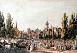 ライプツィヒ見本市、1810-20年頃（エングレーヴィング） 作： Christian Gottlob Hammer