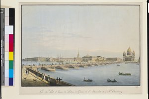 聖イサク橋、海軍本部と冬の宮殿、サンクトペテルブルクの眺め 作： Christian Gottlob Hammer