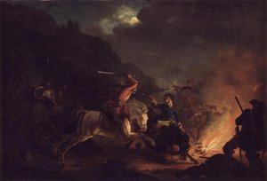 ノルウェー騎兵とスウェーデン騎兵の夜の小競り合い 作： Christian Holm